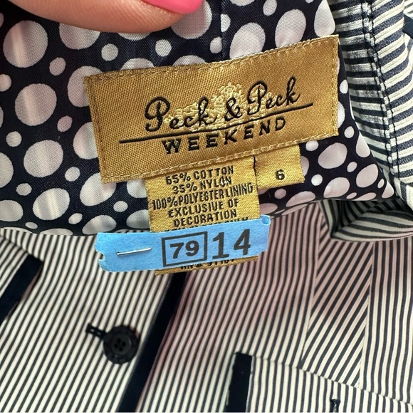 Peck & Peck weekend Navy White pin Striped Blazer sz 6 cotton blend nautical - Picture 7 of 9